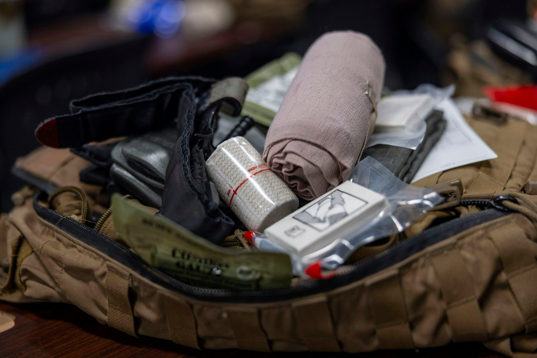 First aid and emergency supplies arranged for preparedness