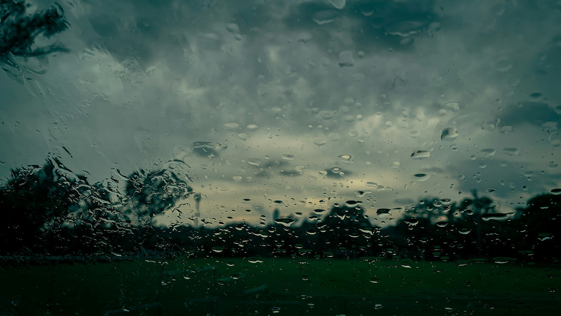 Rain on a window during stormy weather