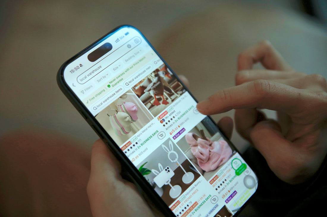 Person browsing products and shopping on a smartphone