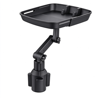 🚗 Car Cup Holder Tray: 360° Swivel, Extendable Surface, Phone Slot, Tool-Free Install