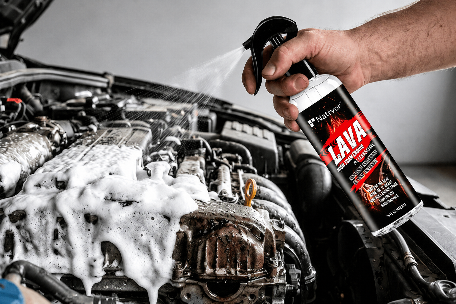 Spraying engine cleaner