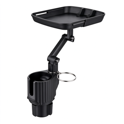 🚗 Car Cup Holder Tray: 360° Swivel, Extendable Surface, Phone Slot, Tool-Free Install