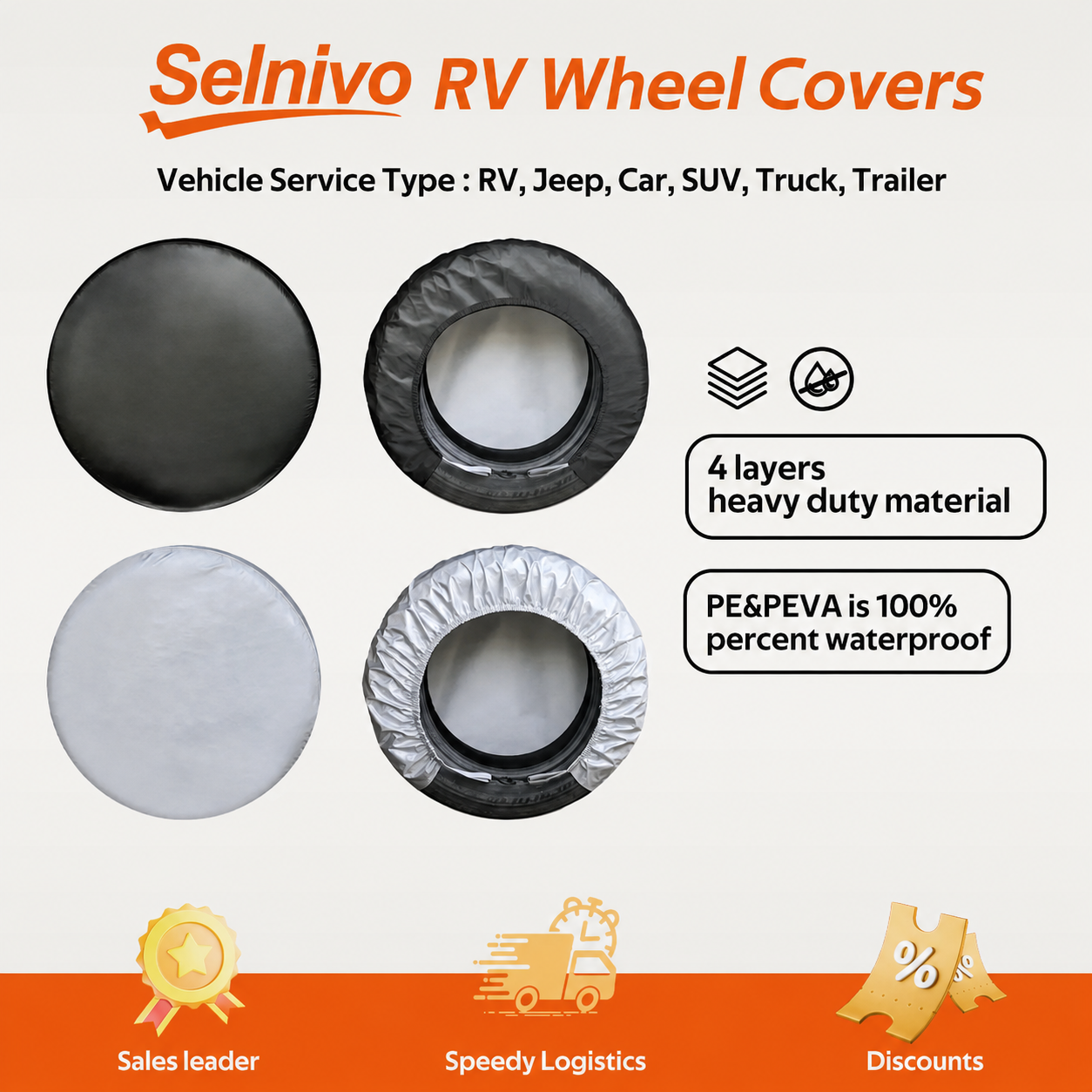 Selnivo 4-Pack Heavy Duty Waterproof RV Wheel Covers - UV, Snow, Dust Protection for Travel Trailers, Campers, SUVs, Motorhomes (Fit 29"-33") - Tire Covers for Trailers