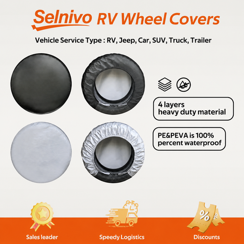 Selnivo 4-Pack Heavy Duty Waterproof RV Wheel Covers - UV, Snow, Dust Protection for Travel Trailers, Campers, SUVs, Motorhomes (Fit 29"-33") - Tire Covers for Trailers