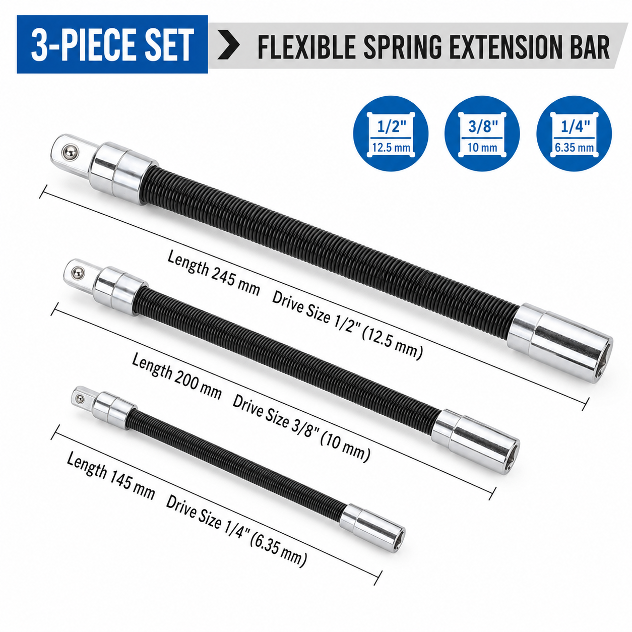 🛠 Tight Space Lifesaver | 1/2-Inch 35cm Flexible Socket Wrench Extension Bar Set ⚡