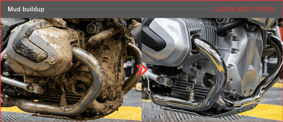 Mud and grime cleaning result