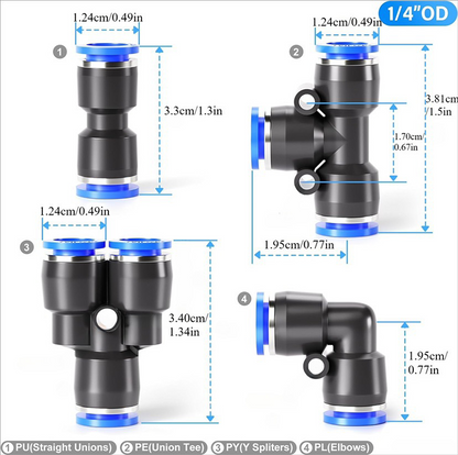 1/4 Inch Pneumatic Push-to-Connect Air Hose Fittings Kit